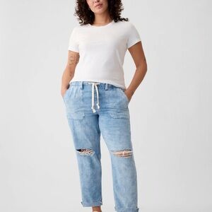 GAP Blue Ankle Cropped Jeans with Distressed Details